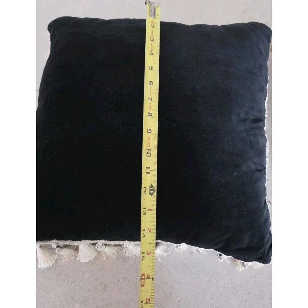 Set 2 Black Velvet Throw Pillows Tassel Fringe Gothic Romantic Dark Boho Chic